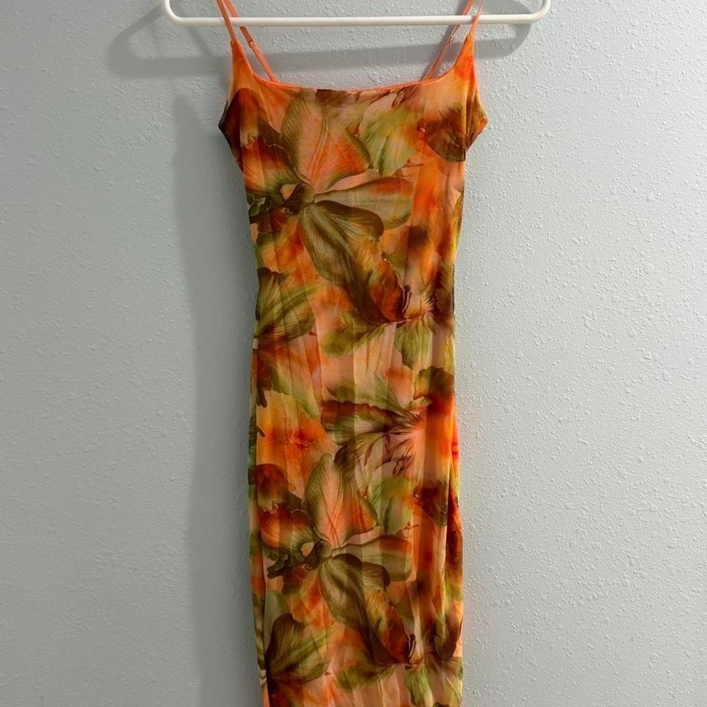 Windsor orange tropical floral midi dress Size M